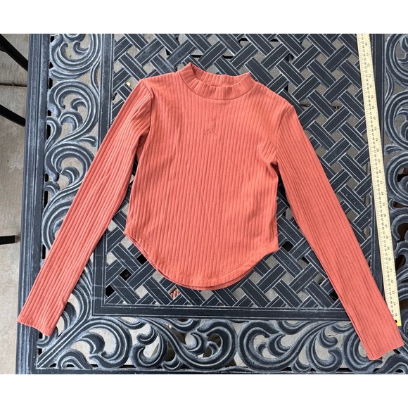Jordan Tops - Jordan Womens Ribbed Mock Neck Long Sleeve Top Burnt Orange Small Jumpman Logo